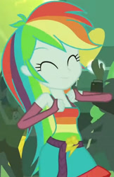 Size: 1920x2956 | Tagged: safe, screencap, rainbow dash, equestria girls, g4, my little pony equestria girls, ^^, belt, clothes, cropped, cute, cutie mark, cutie mark on clothes, dancing, dashabetes, eyes closed, fall formal outfits, female, fingerless gloves, gloves, male, sleeveless, smiling, solo focus