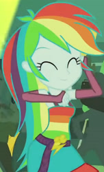Size: 1920x3150 | Tagged: safe, screencap, rainbow dash, equestria girls, g4, my little pony equestria girls, ^^, belt, clothes, cropped, cute, cutie mark, cutie mark on clothes, dancing, dashabetes, eyes closed, fall formal outfits, female, fingerless gloves, gloves, male, sleeveless, smiling, solo focus