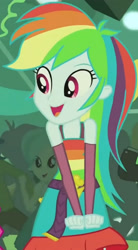 Size: 1920x3479 | Tagged: safe, screencap, rainbow dash, equestria girls, g4, my little pony equestria girls, belt, clothes, cropped, cute, cutie mark, cutie mark on clothes, dancing, dashabetes, fall formal outfits, female, fingerless gloves, gloves, male, open mouth, sleeveless, smiling, solo focus