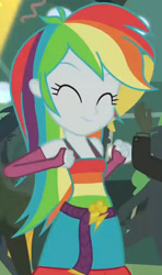 Size: 1920x3249 | Tagged: safe, screencap, rainbow dash, equestria girls, g4, my little pony equestria girls, ^^, belt, clothes, cropped, cute, cutie mark, cutie mark on clothes, dancing, dashabetes, eyes closed, fall formal outfits, female, fingerless gloves, gloves, male, sleeveless, smiling, solo focus