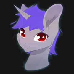 Size: 1024x1024 | Tagged: safe, artist:diamu wanderfolt, oc, oc only, oc:enigan, pony, unicorn, bust, looking at you, male, requested art, simple background, smiling, solo, stallion