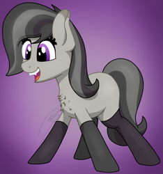 Size: 995x1063 | Tagged: safe, artist:soctavia, oc, oc only, oc:rocky karst, earth pony, hybrid, kirin, pony, blank flank, chest fluff, clothes, cute, cute little fangs, fangs, female, freckles, happy, open mouth, simple background, smiling, socks, solo