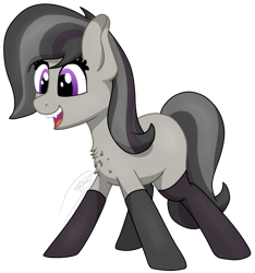 Size: 995x1063 | Tagged: safe, artist:soctavia, oc, oc only, oc:rocky karst, earth pony, hybrid, kirin, pony, blank flank, chest fluff, clothes, cute, cute little fangs, fangs, female, freckles, happy, open mouth, simple background, smiling, socks, solo, transparent background