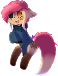 Size: 524x682 | Tagged: safe, artist:pasteldraws, oc, oc only, oc:cameron, earth pony, pony, clothes, freckles, hoodie, missing eye, simple background, sitting, solo, transparent background