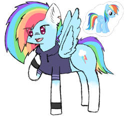 Size: 739x682 | Tagged: safe, artist:pasteldraws, rainbow dash, pegasus, pony, g4, alternate timeline, backwards cutie mark, clothes, hoodie, redesign, scar, simple background, solo, transparent background
