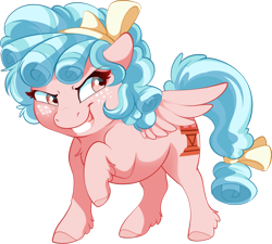 Size: 1605x1446 | Tagged: safe, alternate version, artist:dvixie, cozy glow, pegasus, pony, g4, commission, evil smile, female, filly, grin, looking back, raised hoof, simple background, smiling, solo, transparent background