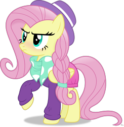 Size: 4807x4901 | Tagged: safe, artist:anime-equestria, fluttershy, pegasus, pony, fake it 'til you make it, g4, alternate hairstyle, blushing, braid, clothes, cute, fedora, female, hat, hipster, hipstershy, mare, scarf, simple background, skirt, solo, transparent background, vector