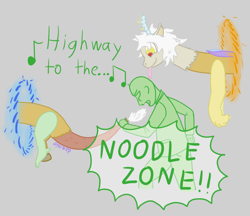 Size: 1012x873 | Tagged: safe, artist:dzamie, discord, oc, oc:anon, draconequus, human, g4, clothes, colored, danger zone, dialogue, digital art, eris, highway to the danger zone, portal, rule 63, singing, suit, tongue out