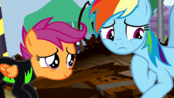 Size: 1920x1080 | Tagged: safe, screencap, rainbow dash, scootaloo, pegasus, pony, g4, season 8, the washouts (episode), 1080p, animated, clothes, cute, cutealoo, dashabetes, duo, duo female, female, filly, gif, hug, mare, redemption, scootalove, surprised, sweet dreams fuel, the washouts, uniform, washouts uniform, weapons-grade cute, wings