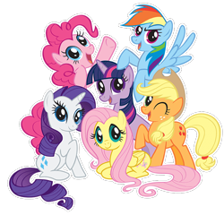 Size: 700x700 | Tagged: artist needed, safe, applejack, fluttershy, pinkie pie, rainbow dash, rarity, twilight sparkle, earth pony, pegasus, pony, unicorn, g4, official, group shot, mane six, mane six opening poses, simple background, transparent background, unicorn twilight, vector, white outline