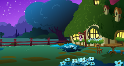 Size: 1024x549 | Tagged: safe, artist:daringdashie, screencap, g4, season 1, stare master, background, exterior, fluttershy's cottage, night, no pony, vector