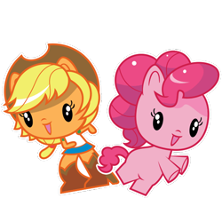 Size: 555x495 | Tagged: safe, applejack, pinkie pie, earth pony, human, pony, equestria girls, g4, official, cutie mark crew, duo, duo female, female, mare, simple background, toy, transparent background, white outline