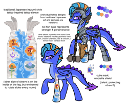 Size: 1732x1418 | Tagged: safe, artist:flipwix, oc, oc only, oc:scale shield, dracony, dragon, hybrid, pegasus, pony, armor, boots, dungeons and dragons, hammer, helmet, horned helmet, pen and paper rpg, raised hoof, reference sheet, rpg, scar, shield, shoes, simple background, solo, tattoo, transparent background, war hammer, weapon