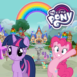 Size: 326x326 | Tagged: safe, pinkie pie, twilight sparkle, earth pony, pony, unicorn, g4, my little pony: rainbow roadtrip, official, app icon, flash game, game, hope hollow, logo, my little pony logo, unicorn twilight