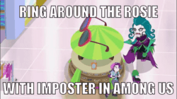 Size: 852x478 | Tagged: safe, edit, screencap, juniper montage, starlight glimmer, equestria girls, equestria girls specials, g4, my little pony equestria girls: mirror magic, among us, animated, beanie, caption, chase, clothes, funny, gif, hat, image macro, impostor, juniper monstar, meme, pants, ripped pants, running, silly, speed up, sunglasses, text, text edit, torn clothes