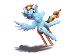 Size: 4000x3000 | Tagged: safe, artist:galinn-arts, rainbow dash, pegasus, pony, g4, falling, female, mare, rocking, shadow, simple background, solo, stool, stooldash, white background