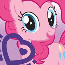 Size: 325x325 | Tagged: safe, pinkie pie, earth pony, pony, g4, my little pony friendship celebration cutie mark magic, official, app, app icon, close-up, female, heart, logo, looking at you, purple background, simple background, solo