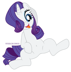 Size: 1189x1200 | Tagged: safe, alternate version, artist:jennieoo, rarity, pony, unicorn, g4, belly button, female, mare, open mouth, open smile, show accurate, simple background, smiling, solo, spread legs, spreading, tongue out, transparent background, vector