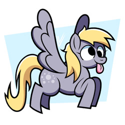 Size: 1177x1177 | Tagged: safe, artist:virtualvindicator, derpy hooves, pegasus, pony, g4, female, flying, mare, simple background, solo, tongue out