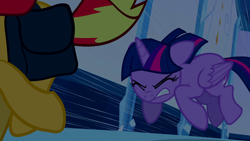 Size: 1920x1080 | Tagged: safe, screencap, sunset shimmer, twilight sparkle, alicorn, pony, unicorn, equestria girls, g4, my little pony equestria girls, chase, eyes closed, female, gritted teeth, mare, twilight sparkle (alicorn)