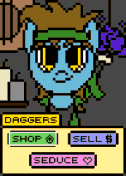 Size: 300x420 | Tagged: safe, artist:nukepony360, part of a set, oc, oc only, oc:daggers, oc:nuclear fission, earth pony, pony, animated, gif, pixel animation, pixel art, simple background, smug