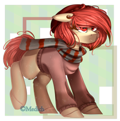 Size: 1898x1915 | Tagged: safe, artist:mediasmile666, oc, oc only, earth pony, pony, abstract background, clothes, floppy ears, male, scarf, solo, stallion, sweater