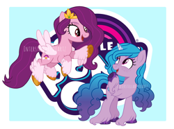 Size: 2708x2020 | Tagged: safe, artist:interstellar-quartz, izzy moonbow, pipp petals, pegasus, pony, unicorn, g5, duo, female, high res, mare, red eyes, red-eyed pipp, smiling