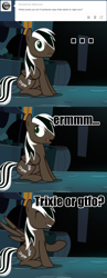 Size: 1280x3312 | Tagged: safe, artist:spectty, oc, oc:spectty, pegasus, pony, ask, caption, image macro, pegasus oc, puzzled, shocked, sitting, striped tail, surprised, text, tumblr, two toned mane
