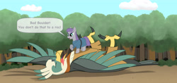 Size: 4242x1995 | Tagged: safe, alternate version, artist:malte279, part of a set, maud pie, bird, roc, g4, boulder, comic, everfree forest, pun, rock, rukh