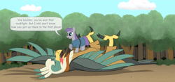 Size: 4242x1995 | Tagged: safe, alternate version, artist:malte279, part of a set, maud pie, bird, roc, g4, boulder, comic, everfree forest, pun, rock, rukh