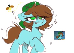 Size: 966x696 | Tagged: safe, artist:oofycolorful, oc, oc only, oc:neko, firefly (insect), insect, pony, pony town, cute, dancing, eye clipping through hair, hat, looking at you, solo