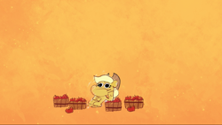 Size: 1280x721 | Tagged: safe, screencap, applejack, earth pony, pony, g4.5, my little pony: pony life, time after time capsule, spoiler:pony life s02e09, apple, applejack's hat, bored, cowboy hat, female, food, hat, solo