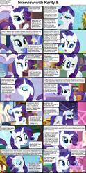 Size: 1282x2590 | Tagged: safe, rarity, pony, unicorn, comic:celestia's servant interview, g4, angry, caption, carousel boutique, comic, cs captions, cute, eyes closed, female, floppy ears, interview, looking at you, mare, onomatopoeia, raised hoof, raribetes, solo, text, underhoof, wet, wet mane, wet mane rarity