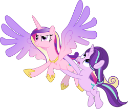 Size: 7017x5965 | Tagged: safe, artist:shootingstarsentry, princess cadance, starlight glimmer, pony, g4, absurd resolution, flying, simple background, transparent background, vector