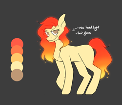 Size: 2048x1750 | Tagged: safe, artist:neonbugzz, oc, oc only, oc:flaring blaze, earth pony, pony, earth pony oc, fire, full body, red, reference sheet, solo, yellow