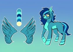 Size: 2900x2048 | Tagged: safe, artist:neonbugzz, oc, oc only, oc:moonie, pegasus, pony, blue, high res, long mane, reference sheet, solo