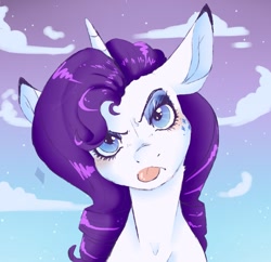 Size: 1241x1200 | Tagged: safe, artist:woollyart, rarity, pony, unicorn, g4, alternative cutie mark placement, facial cutie mark, grumpy, looking at you, solo, tongue out