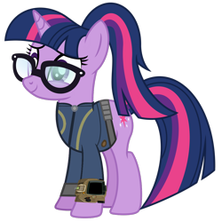 Size: 1024x1024 | Tagged: safe, artist:php170, sci-twi, twilight sparkle, pony, unicorn, fallout equestria, equestria girls, equestria girls specials, g4, my little pony equestria girls: better together, my little pony equestria girls: spring breakdown, alternate hairstyle, clothes, equestria girls ponified, fallout, female, glasses, jumpsuit, mare, pipboy, ponified, ponytail, simple background, solo, transparent background, unicorn sci-twi, unicorn twilight, vault suit, vector