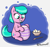 Size: 1815x1692 | Tagged: safe, artist:heretichesh, aquamarine, earth pony, pony, g4, bowl, colored, easter egg, egg, female, filly, grin, paintbrush, simple background, sitting, smiling, solo