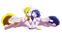 Size: 1920x1080 | Tagged: safe, artist:faith-wolff, oc, oc only, oc:graceful motion, oc:seraphem, pegasus, pony, cute, female, looking at each other, male, mare, one eye closed, smiling, stallion, wings