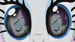 Size: 1280x720 | Tagged: safe, edit, edited screencap, editor:rarity vrymer collective, screencap, rarity, a dog and pony show, g4, magical mystery cure, season 1, season 3, eye reflection, eyes closed, reflection, self ponidox