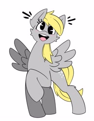 Size: 2327x3000 | Tagged: safe, artist:whygena, derpy hooves, pegasus, pony, g4, blushing, cute, derpabetes, female, happy, high res, mare, open mouth, pac-man eyes, raised hoof, simple background, solo, spread wings, white background, wings