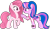 Size: 2689x1535 | Tagged: dead source, safe, artist:muhammad yunus, oc, oc only, oc:annisa trihapsari, oc:hsu amity, alicorn, earth pony, pony, g4, alicorn oc, base used, clothes, duo, duo female, earth pony oc, eye contact, female, folded wings, frown, full body, glasses, horn, indonesia, looking at each other, looking at someone, mare, medibang paint, multicolored mane, multicolored tail, not twilight sparkle, open mouth, pink body, pink hair, pink mane, pink tail, pointing, purple eyes, raised hoof, show accurate, simple background, standing, tail, taiwan, transparent background, vector, watch, wings