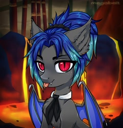 Size: 1931x2000 | Tagged: safe, artist:megabait, oc, bat pony, pony, bat wings, bust, female, hell, lava, portrait, wings