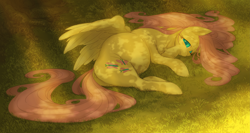 Size: 11093x5894 | Tagged: safe, artist:snspony, fluttershy, pegasus, pony, g4, belly, big belly, cute, dappled sunlight, female, looking at you, mare, preggoshy, pregnant, shyabetes, smiling