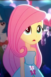 Size: 518x779 | Tagged: safe, screencap, captain planet, fluttershy, eqg summertime shorts, equestria girls, g4, raise this roof, bare shoulders, cropped, cute, shyabetes, sleeveless, solo focus, strapless