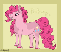 Size: 1750x1500 | Tagged: safe, artist:misskanabelle, pinkie pie, earth pony, pony, g4, abstract background, alternate design, female, grin, hoof fluff, mare, smiling, solo, unshorn fetlocks