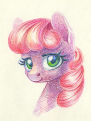 Size: 580x769 | Tagged: safe, artist:maytee, cheerilee, earth pony, pony, g4, bust, cheeribetes, colored pencil drawing, cute, female, looking at you, mare, portrait, smiling, solo, traditional art