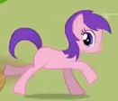 Size: 131x112 | Tagged: safe, earth pony, pony, g4, adventures in ponyville, applejack's apple harvest, game, looking at you, pink pony, purple mane, running, smiling, sweet apple acres
