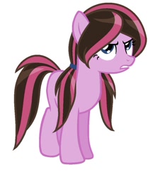 Size: 836x956 | Tagged: safe, oc, oc only, oc:dipped raspberry, earth pony, pony, ponytail, simple background, unamused